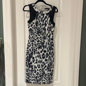 Karen Millen Navy and White Animal Print Midi Dress